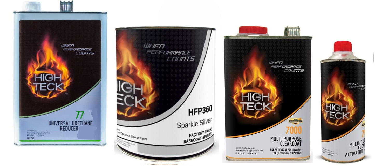 House of Kolor, Sparkle Silver, Full Paint Kit for GM: Basecoat (gl), Reducer (gl), 7000 Clear (gl), Slow/Medium/Fast Activator (qt)