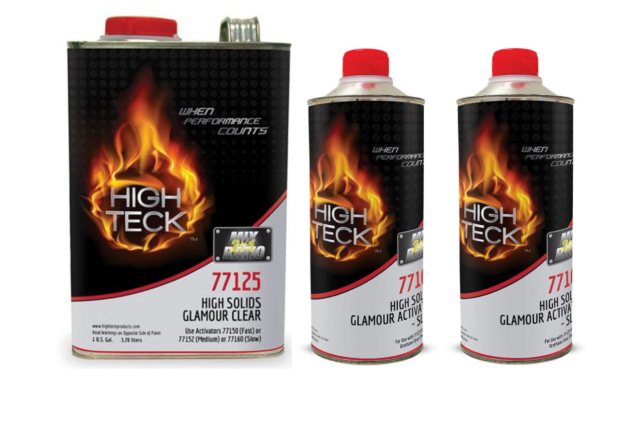 Three cans of High Teck automotive product on a white background