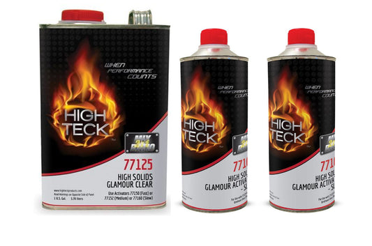 Three cans of High Teck automotive product on a white background