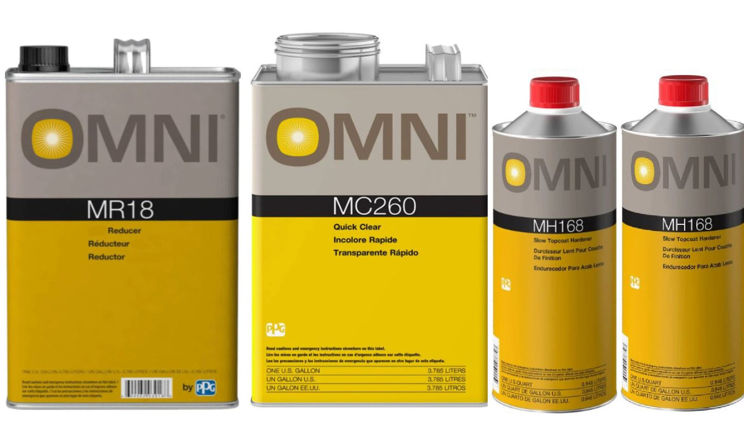 Kit completo de pintura automotriz OMNI MBC: reductor, barniz y activador (kit de un galón)