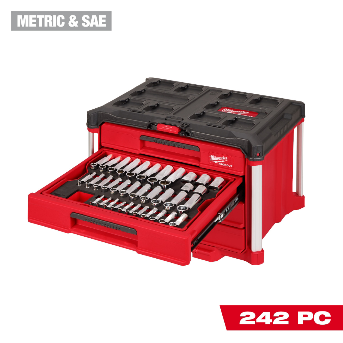 242 Piece 1/4 3/8 1/2 Inch Drive Metric and SAE Ratchet and Socket Set with Pack