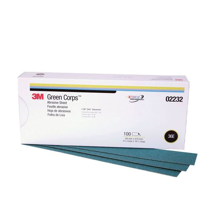 Green Corps™ 02232 251U Open Coated File Sheet, 36E 2-3/4" x 16-1/2", 36 Grit, Coarse, 100 ct. - Auto Color
