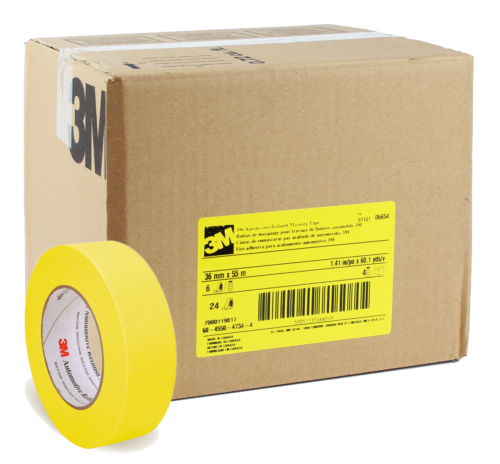 3M 06654, 1 1/2" Automotive Refinish Yellow Masking Tape Sleeve (6ct.) - Auto Color