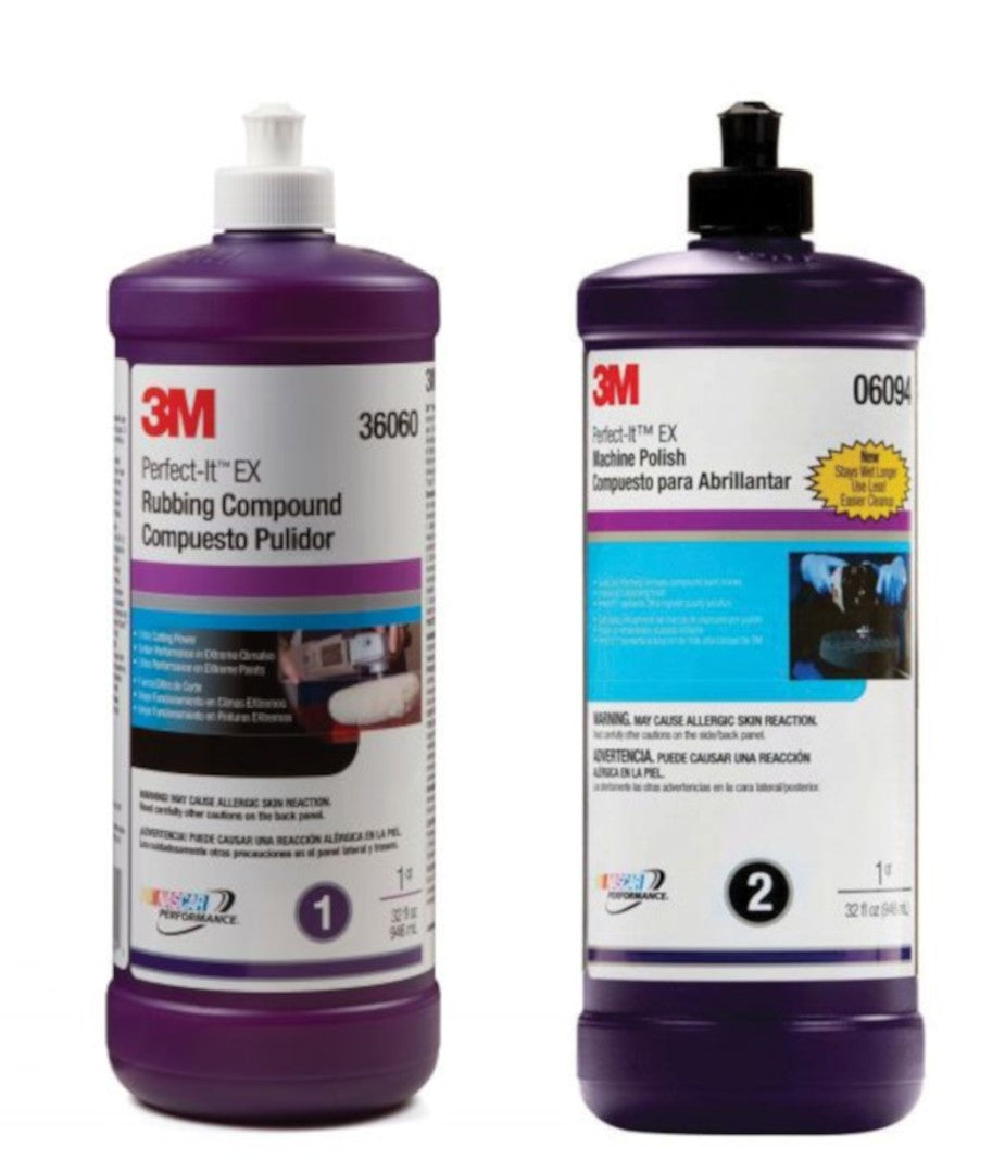 3M 36060 EX AC Rubbing Compound (1QT) & 3M 06094, Machine Polish (1QT) - Auto Color