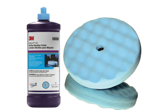 3M Bundle: 05708 & 06068, Ultrafine Foam Polishing Pad & Perfect-It™ Ultrafine Machine Polish (1QT), Blue