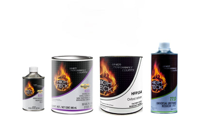 Quart basecoat and clearcoat automotive paint kit with basecoat clearcoat activator and reducer for refinishing projects