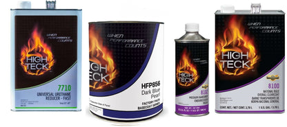 Ford DX Dark Blue Pearl full automotive paint kit with basecoat, 8100 clearcoat, activator, and reducer.
