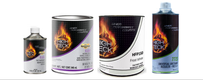 Quart basecoat and clearcoat automotive paint kit with basecoat clearcoat activator and reducer for refinishing projects