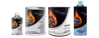 Quart basecoat and clearcoat automotive paint kit with basecoat clearcoat activator and reducer for refinishing projects