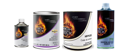 Quart basecoat and clearcoat automotive paint kit with basecoat clearcoat activator and reducer for refinishing projects