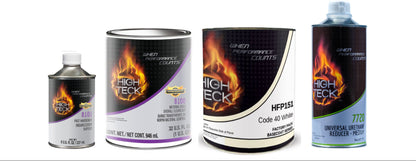 Quart basecoat and clearcoat automotive paint kit with basecoat clearcoat activator and reducer for refinishing projects