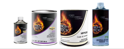 Quart basecoat and clearcoat automotive paint kit with basecoat clearcoat activator and reducer for refinishing projects