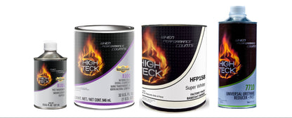 Quart basecoat and clearcoat automotive paint kit with basecoat clearcoat activator and reducer for refinishing projects