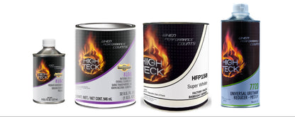 Quart basecoat and clearcoat automotive paint kit with basecoat clearcoat activator and reducer for refinishing projects