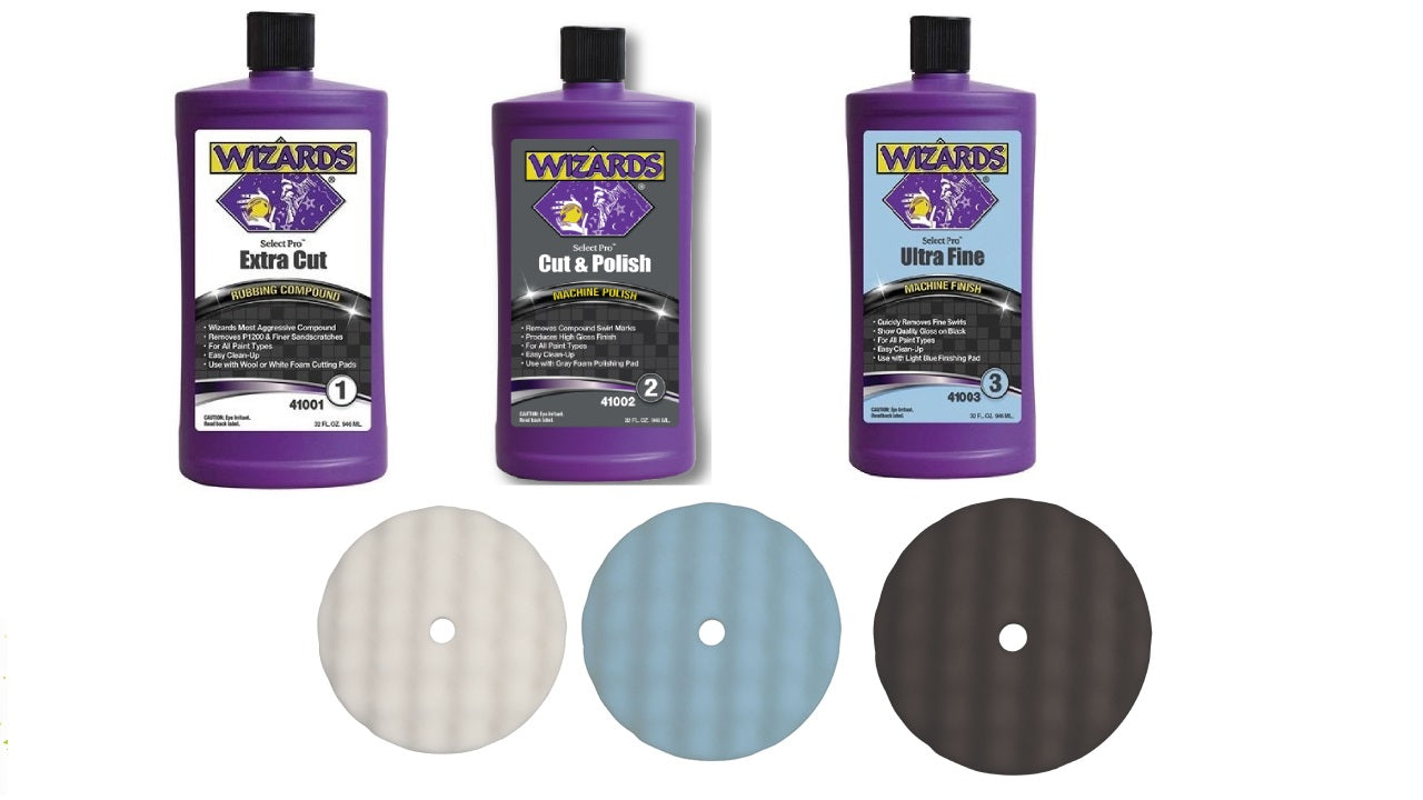 Kit de almohadillas y pulidor WIZARDS® (botellas de 3 cuartos y 3 almohadillas)