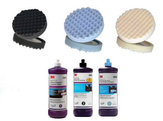 3M Buff & Polish Full Bundle/Kit: 3qt (36060, 06094, 06068) & 3 Pads (05738, 05737, 05733)