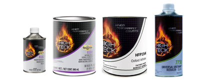 Quart basecoat and clearcoat automotive paint kit with basecoat clearcoat activator and reducer for refinishing projects