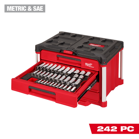 242 Piece 1/4 3/8 1/2 Inch Drive Metric and SAE Ratchet and Socket Set with Pack