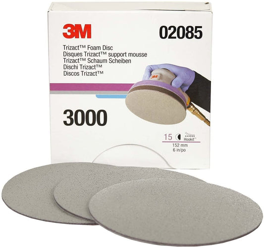 3M 02085 Trizact Foam Disc, 3000 Grit (15 Discs) - Auto Color